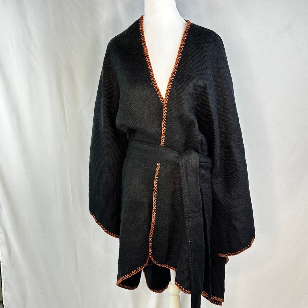 Torrid OS Ruana Black Open Jacket Belted Whipstitch Trim Boho Fall Cozycore NWT